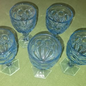 5 BLUE FOSTORIA MOONSTONE WINE GLASSES 4 OZ.
